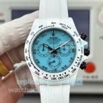 Swiss Replica Rolex Ceramic Case Daytona Tiffany Blue Dial White Rubber Strap Watch 